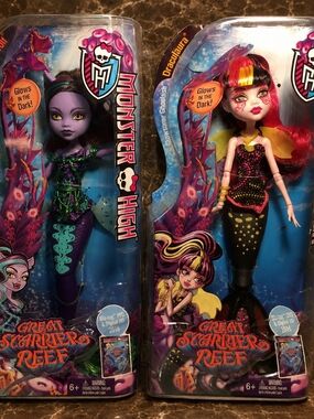 G1 Rare Monster High Glow Great Scarrier Reef Duo Clawdeen & Draculaura NIB